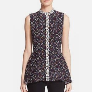 Derek Lam 10 Crosby Silk Foulard Medallion Peplum Sleeveless Tank Top - 10